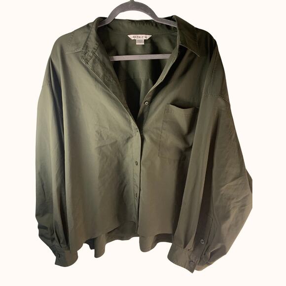 Athleta Cropped Stretch Tech Top Button Up Aspen Olive 2X - Picture 1 of 4